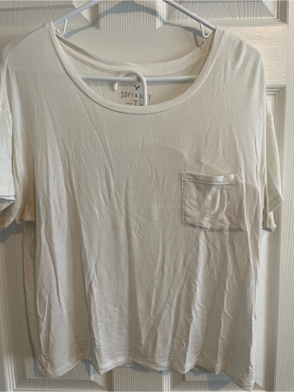 American Eagle Outfitters Soft & Sexy Short Sleeve Pocket Tee - Cream